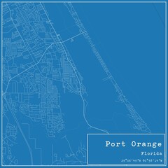 Blueprint US city map of Port Orange, Florida.