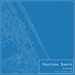 Blueprint US city map of Daytona Beach, Florida.