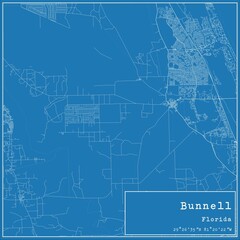 Fototapeta premium Blueprint US city map of Bunnell, Florida.