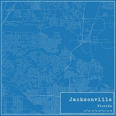 Blueprint US city map of Jacksonville, Florida.