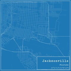 Blueprint US city map of Jacksonville, Florida.