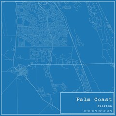 Blueprint US city map of Palm Coast, Florida.
