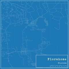Blueprint US city map of Florahome, Florida.