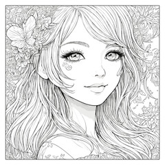 Fantasy Garden Fairy Coloring Page. AI Generate