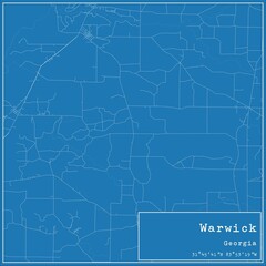 Blueprint US city map of Warwick, Georgia.
