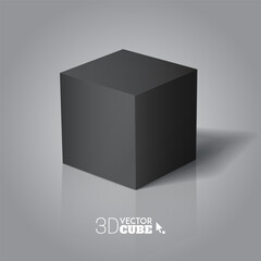 3d black cube on a light background. Black box. Vector for your graphic design.