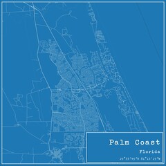 Blueprint US city map of Palm Coast, Florida.