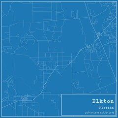 Blueprint US city map of Elkton, Florida.