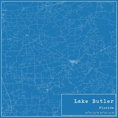 Blueprint US city map of Lake Butler, Florida.