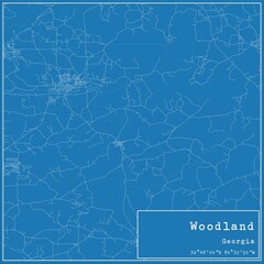 Blueprint US city map of Woodland, Georgia.