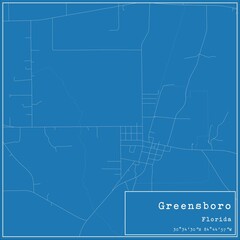 Blueprint US city map of Greensboro, Florida.
