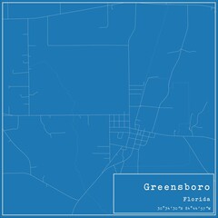 Fototapeta premium Blueprint US city map of Greensboro, Florida.