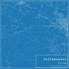 Blueprint US city map of Tallahassee, Florida.