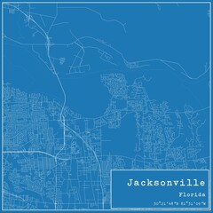 Blueprint US city map of Jacksonville, Florida.