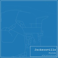 Blueprint US city map of Jacksonville, Florida.
