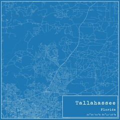 Blueprint US city map of Tallahassee, Florida.