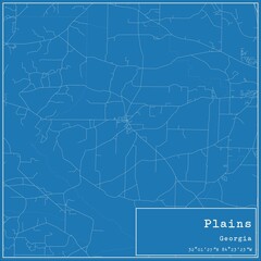 Blueprint US city map of Plains, Georgia.