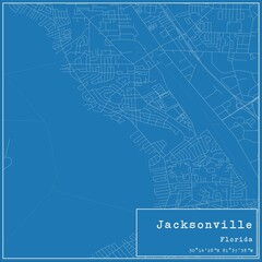 Blueprint US city map of Jacksonville, Florida.