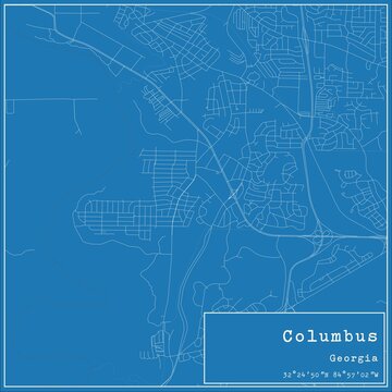 Blueprint US city map of Columbus, Georgia.