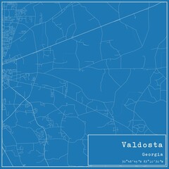 Blueprint US city map of Valdosta, Georgia.