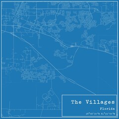Blueprint US city map of The Villages, Florida.