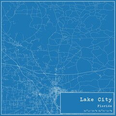 Blueprint US city map of Lake City, Florida.