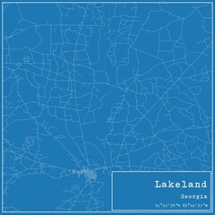 Blueprint US city map of Lakeland, Georgia.