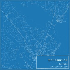 Blueprint US city map of Brunswick, Georgia.