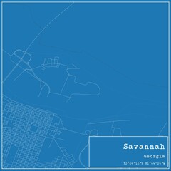 Blueprint US city map of Savannah, Georgia.