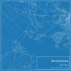 Blueprint US city map of Savannah, Georgia.