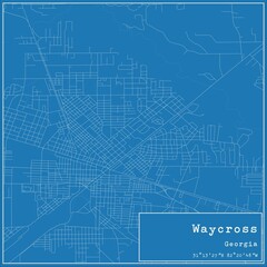 Blueprint US city map of Waycross, Georgia.