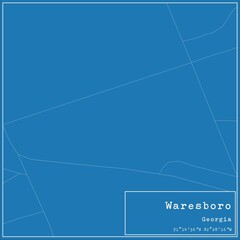 Blueprint US city map of Waresboro, Georgia.