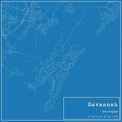 Blueprint US city map of Savannah, Georgia.