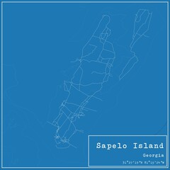 Blueprint US city map of Sapelo Island, Georgia.