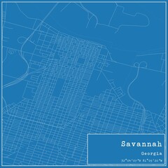 Blueprint US city map of Savannah, Georgia.