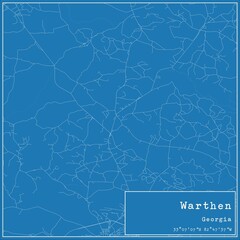 Blueprint US city map of Warthen, Georgia.