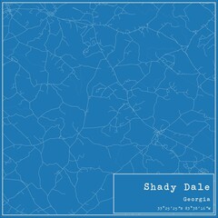 Blueprint US city map of Shady Dale, Georgia.