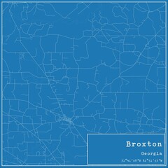 Blueprint US city map of Broxton, Georgia.