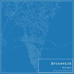 Blueprint US city map of Brunswick, Georgia.