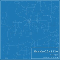 Blueprint US city map of Marshallville, Georgia.