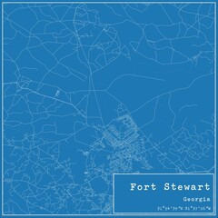 Blueprint US city map of Fort Stewart, Georgia.