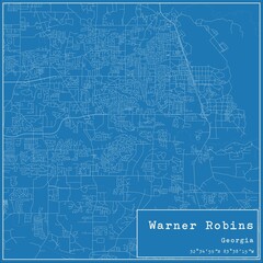 Blueprint US city map of Warner Robins, Georgia.