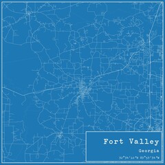Blueprint US city map of Fort Valley, Georgia.