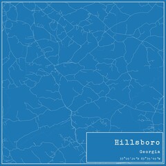 Blueprint US city map of Hillsboro, Georgia.
