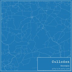 Blueprint US city map of Culloden, Georgia.
