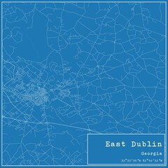 Blueprint US city map of East Dublin, Georgia.