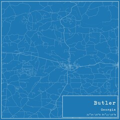 Blueprint US city map of Butler, Georgia.