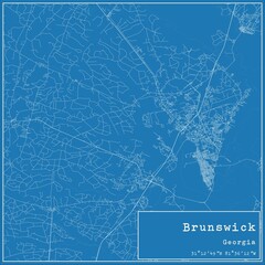 Blueprint US city map of Brunswick, Georgia.