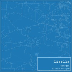 Blueprint US city map of Lizella, Georgia.