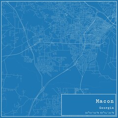 Blueprint US city map of Macon, Georgia.